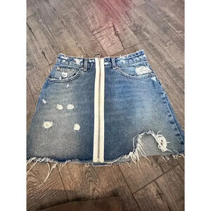Zara Trafaluc Denimwear Blue Distressed Zip Front Midi Skirt Size XS